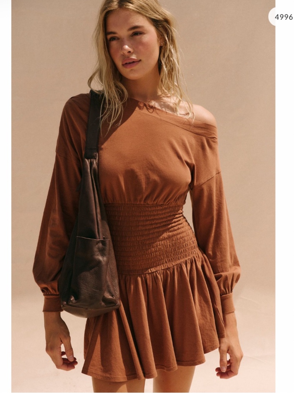 NWT Free People Scorching Hot Smocked Waist Long-Sleeve Mini Dress Size S